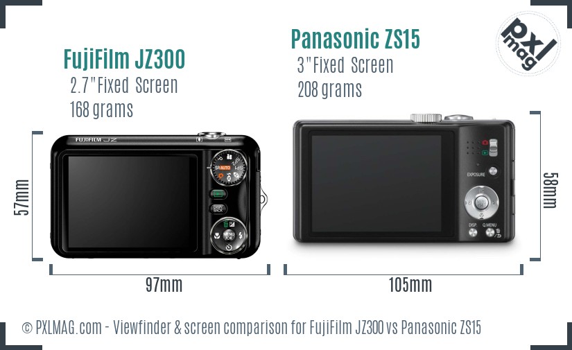 FujiFilm JZ300 vs Panasonic ZS15 Screen and Viewfinder comparison