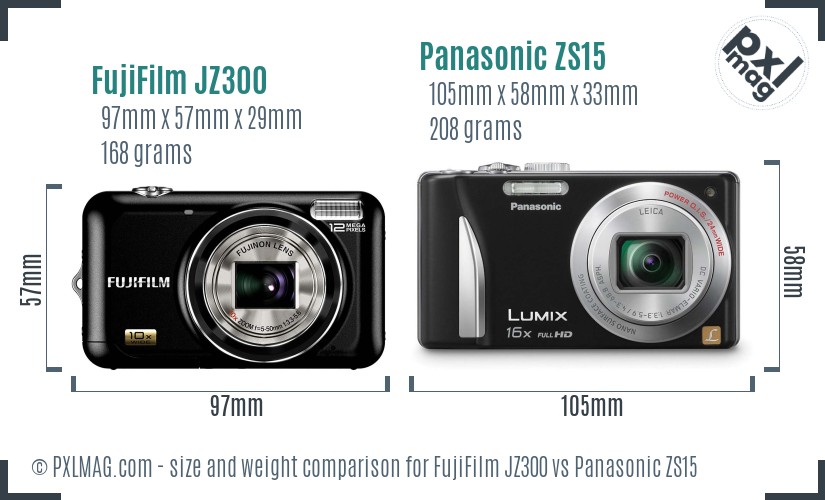 FujiFilm JZ300 vs Panasonic ZS15 size comparison FujiFilm JZ300 vs Panasonic ZS15 size comparison