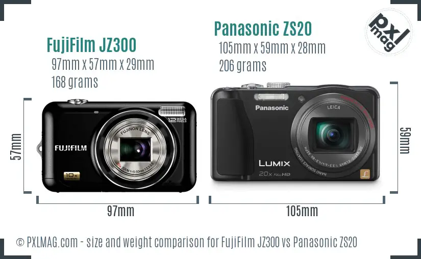 Size comparison of FujiFilm JZ300 and Panasonic ZS20