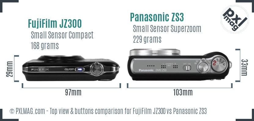 FujiFilm JZ300 vs Panasonic ZS3 top view buttons comparison