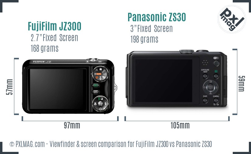 FujiFilm JZ300 vs Panasonic ZS30 Screen and Viewfinder comparison
