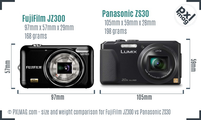 FujiFilm JZ300 vs Panasonic ZS30 size comparison FujiFilm JZ300 vs Panasonic ZS30 size comparison