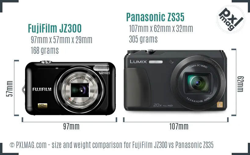 FujiFilm JZ300 vs Panasonic ZS35 size comparison