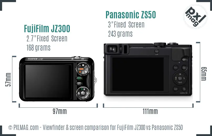 FujiFilm JZ300 vs Panasonic ZS50 Screen and Viewfinder comparison