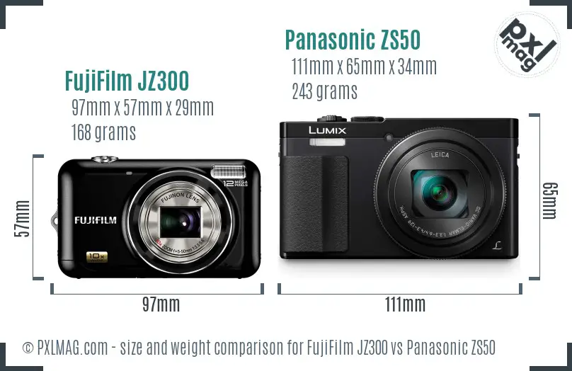 FujiFilm JZ300 vs Panasonic ZS50 size comparison