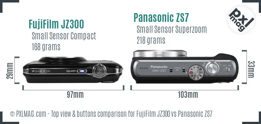 FujiFilm JZ300 vs Panasonic ZS7 top view buttons comparison