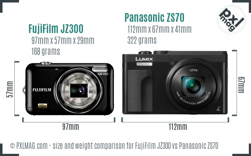 FujiFilm JZ300 vs Panasonic ZS70 size comparison