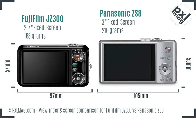 FujiFilm JZ300 vs Panasonic ZS8 Screen and Viewfinder comparison