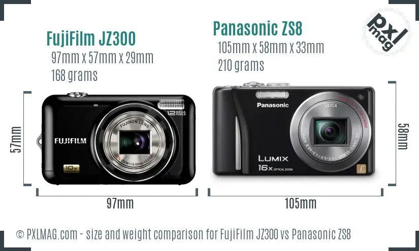 FujiFilm JZ300 vs Panasonic ZS8 size comparison