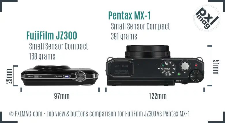 FujiFilm JZ300 vs Pentax MX-1 top view buttons comparison