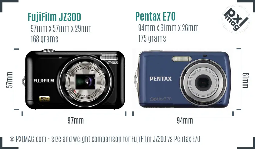 FujiFilm JZ300 vs Pentax E70 size comparison
