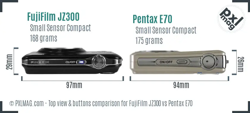 FujiFilm JZ300 vs Pentax E70 top view buttons comparison