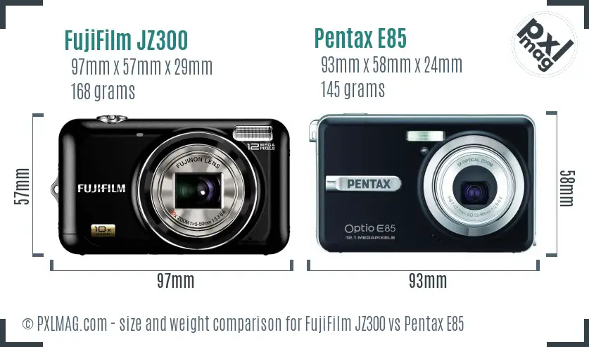 FujiFilm JZ300 vs Pentax E85 size comparison