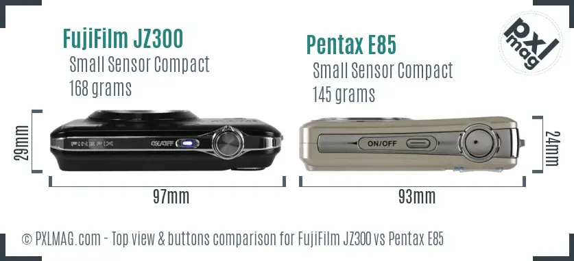 FujiFilm JZ300 vs Pentax E85 top view buttons comparison