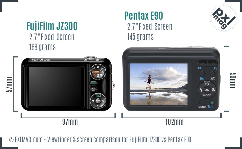 FujiFilm JZ300 vs Pentax E90 Screen and Viewfinder comparison