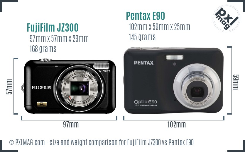 FujiFilm JZ300 vs Pentax E90 size comparison FujiFilm JZ300 vs Pentax E90 size comparison