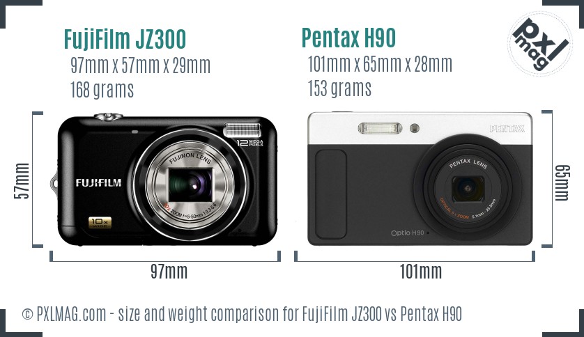 FujiFilm JZ300 vs Pentax H90 size comparison FujiFilm JZ300 vs Pentax H90 size comparison