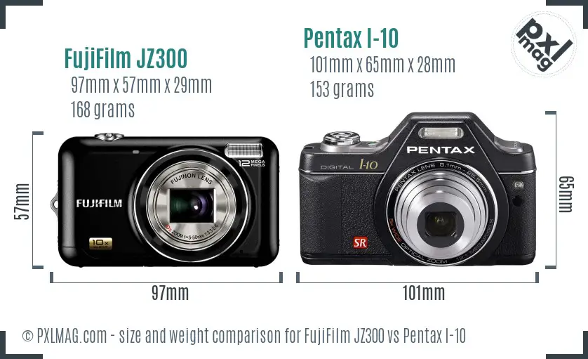 FujiFilm JZ300 vs Pentax I-10 size comparison