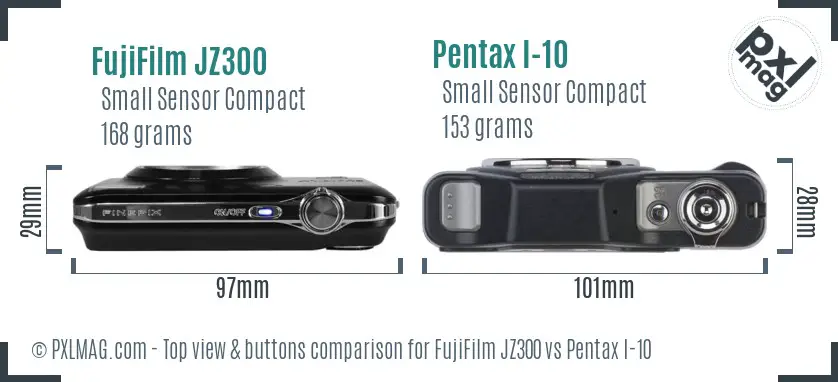 FujiFilm JZ300 vs Pentax I-10 top view buttons comparison