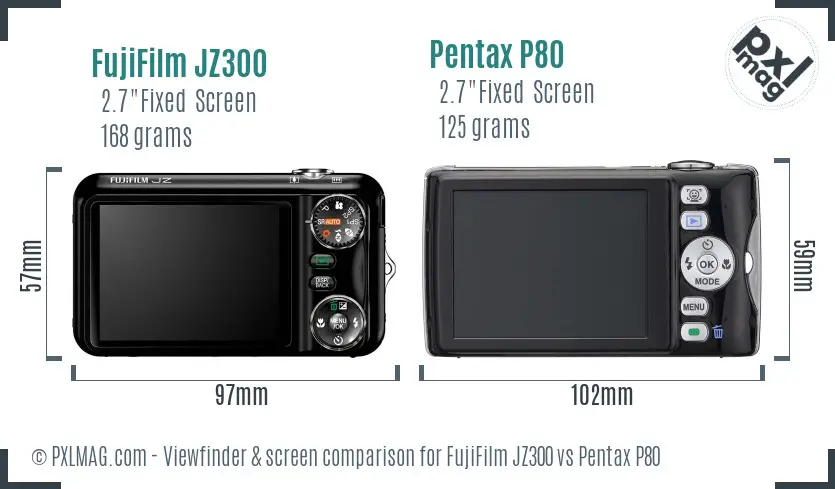 FujiFilm JZ300 vs Pentax P80 Screen and Viewfinder comparison