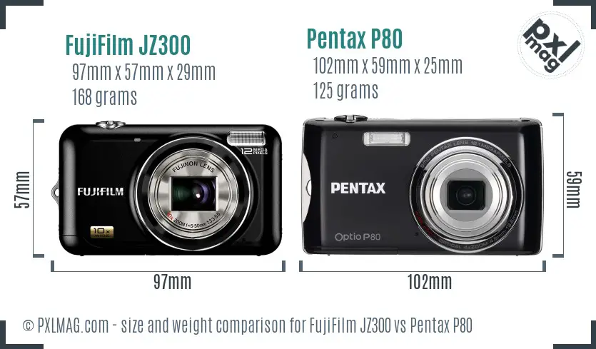 FujiFilm JZ300 vs Pentax P80 size comparison