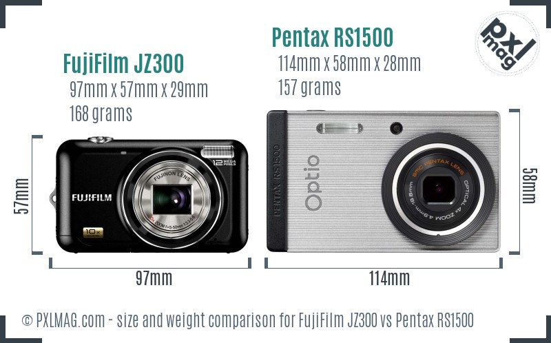 FujiFilm JZ300 vs Pentax RS1500 size comparison FujiFilm JZ300 vs Pentax RS1500 size comparison