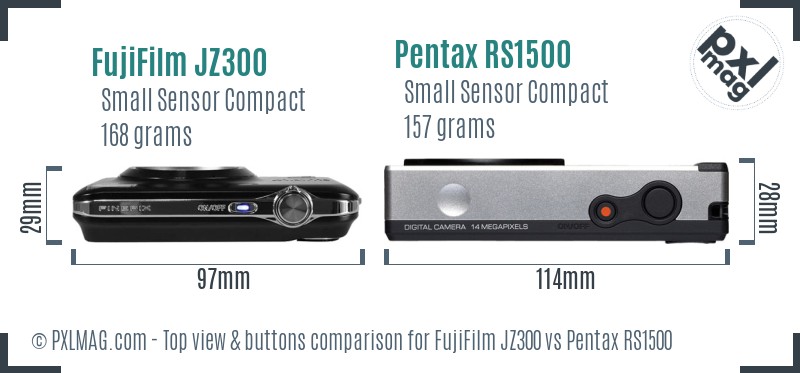 FujiFilm JZ300 vs Pentax RS1500 top view buttons comparison