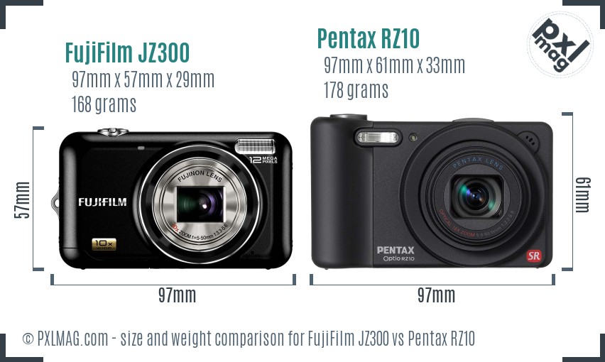 FujiFilm JZ300 vs Pentax RZ10 size comparison FujiFilm JZ300 vs Pentax RZ10 size comparison