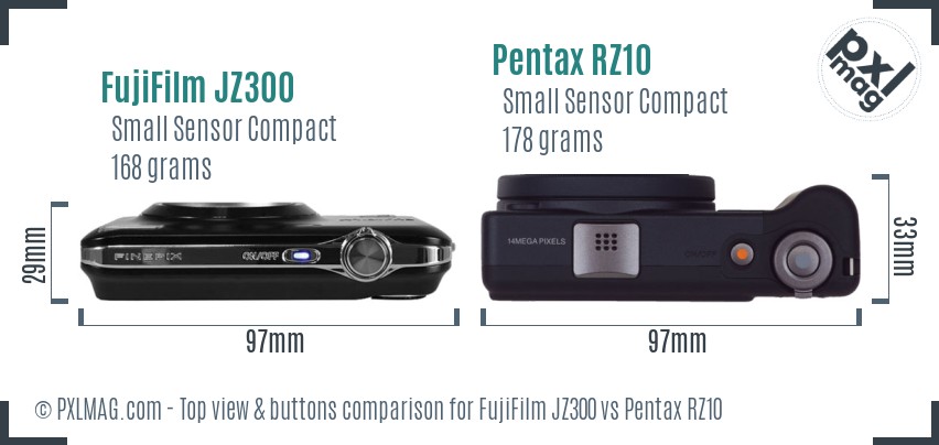 FujiFilm JZ300 vs Pentax RZ10 top view buttons comparison