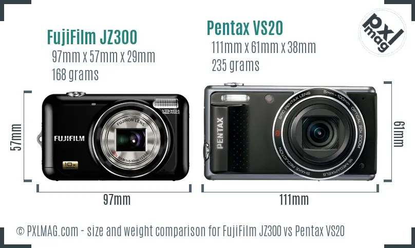 FujiFilm JZ300 vs Pentax VS20 size comparison