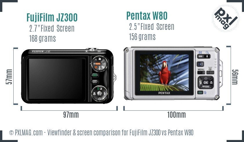 FujiFilm JZ300 vs Pentax W80 Screen and Viewfinder comparison