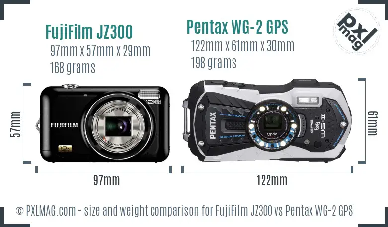 FujiFilm JZ300 vs Pentax WG-2 GPS size comparison