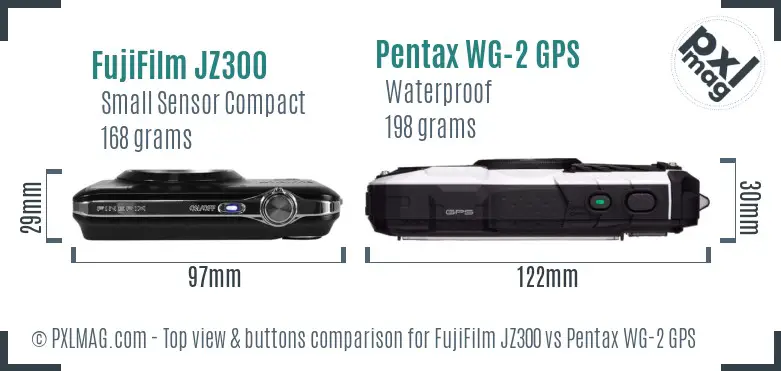 FujiFilm JZ300 vs Pentax WG-2 GPS top view buttons comparison