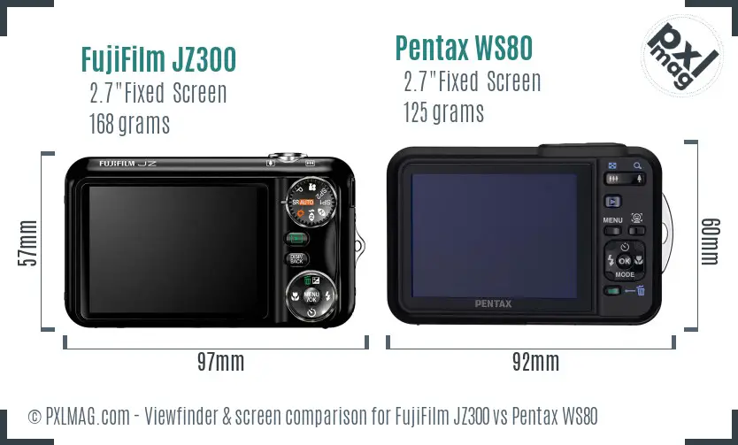 FujiFilm JZ300 vs Pentax WS80 Screen and Viewfinder comparison