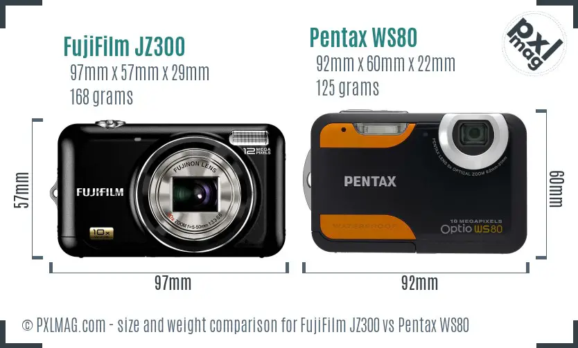 FujiFilm JZ300 vs Pentax WS80 size comparison