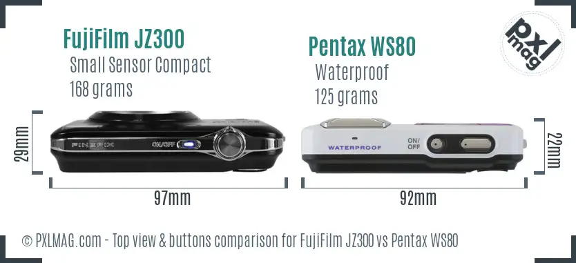 FujiFilm JZ300 vs Pentax WS80 top view buttons comparison