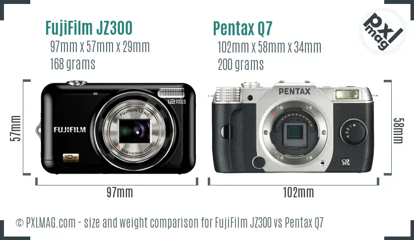 FujiFilm JZ300 vs Pentax Q7 size comparison