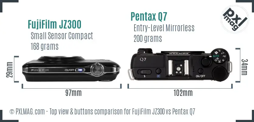 FujiFilm JZ300 vs Pentax Q7 top view buttons comparison