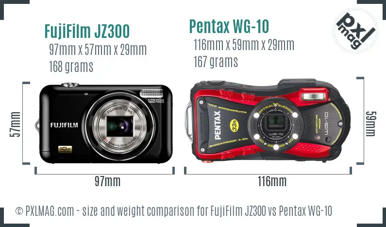 FujiFilm JZ300 vs Pentax WG-10 size comparison