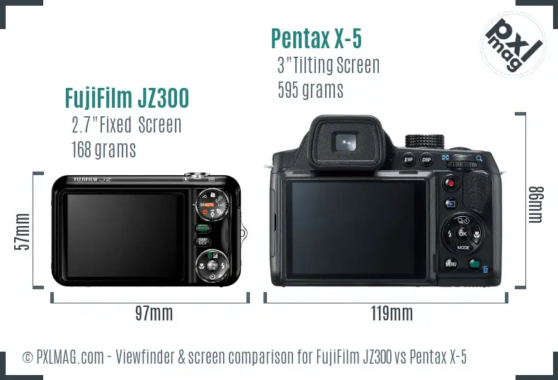FujiFilm JZ300 vs Pentax X-5 Screen and Viewfinder comparison FujiFilm JZ300 vs Pentax X-5 Screen and Viewfinder comparison