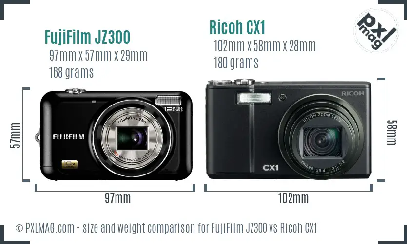 FujiFilm JZ300 vs Ricoh CX1 size comparison