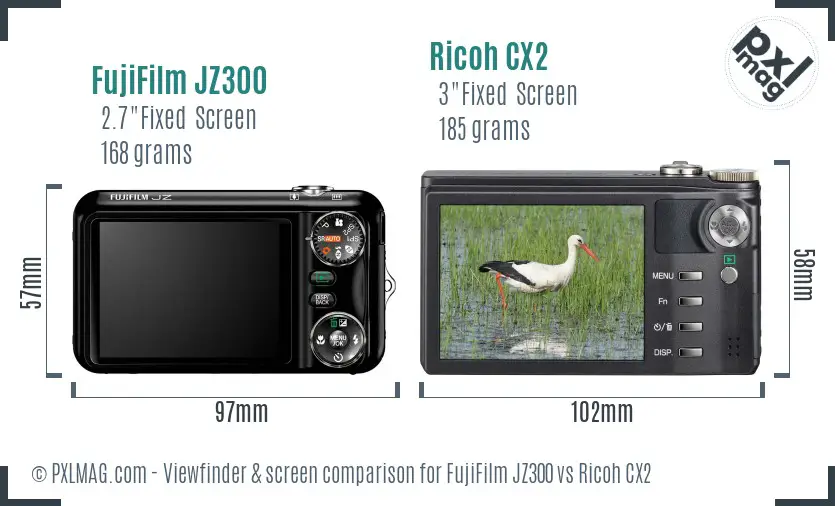FujiFilm JZ300 vs Ricoh CX2 Screen and Viewfinder comparison