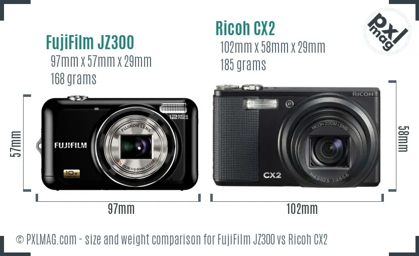 FujiFilm JZ300 vs Ricoh CX2 size comparison