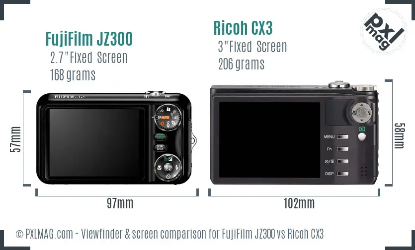 FujiFilm JZ300 vs Ricoh CX3 Screen and Viewfinder comparison