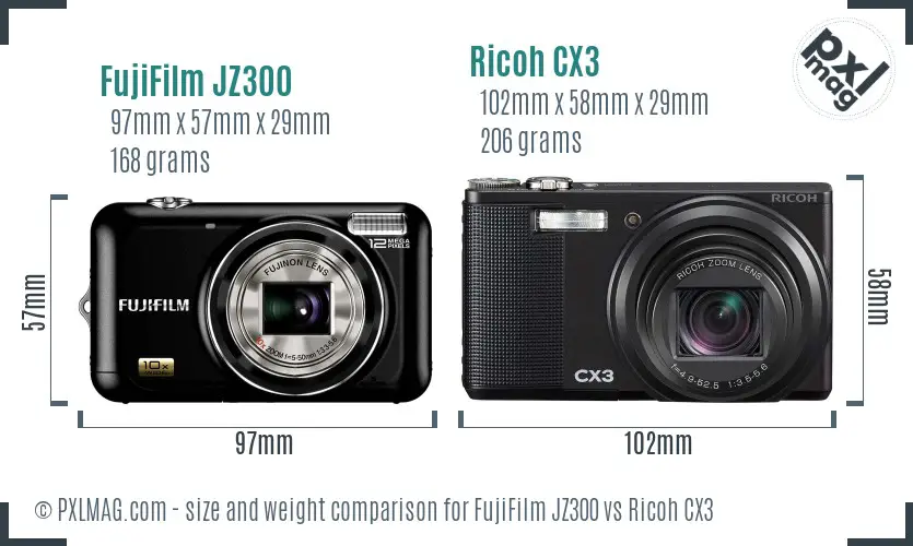 FujiFilm JZ300 vs Ricoh CX3 size comparison