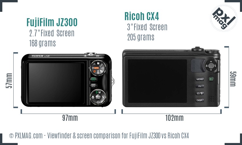 FujiFilm JZ300 vs Ricoh CX4 Screen and Viewfinder comparison