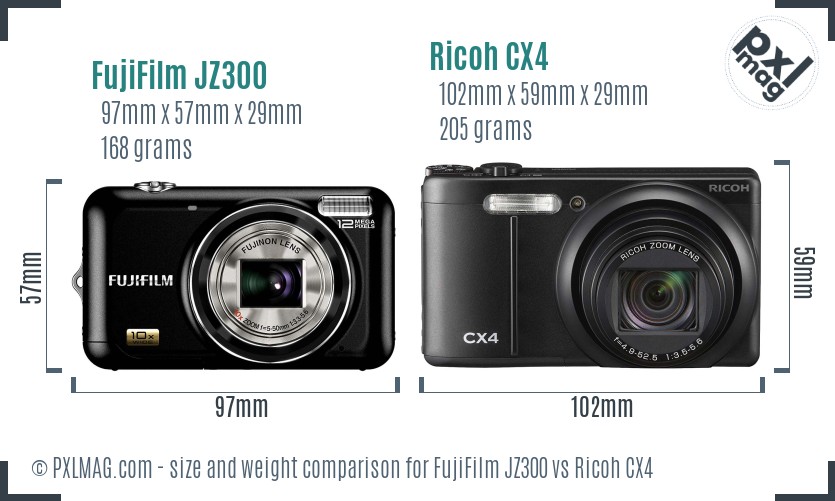 FujiFilm JZ300 vs Ricoh CX4 size comparison FujiFilm JZ300 vs Ricoh CX4 size comparison