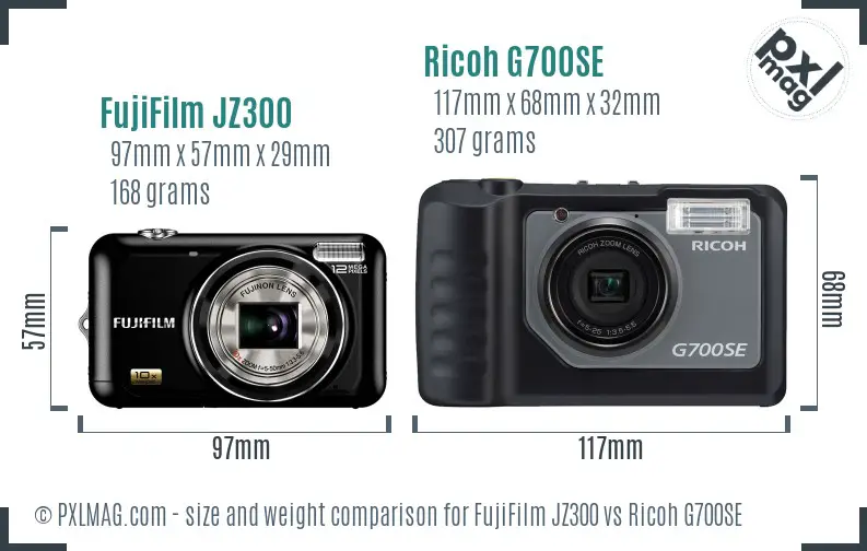 FujiFilm JZ300 vs Ricoh G700SE size comparison