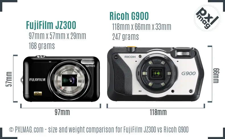 FujiFilm JZ300 vs Ricoh G900 size comparison