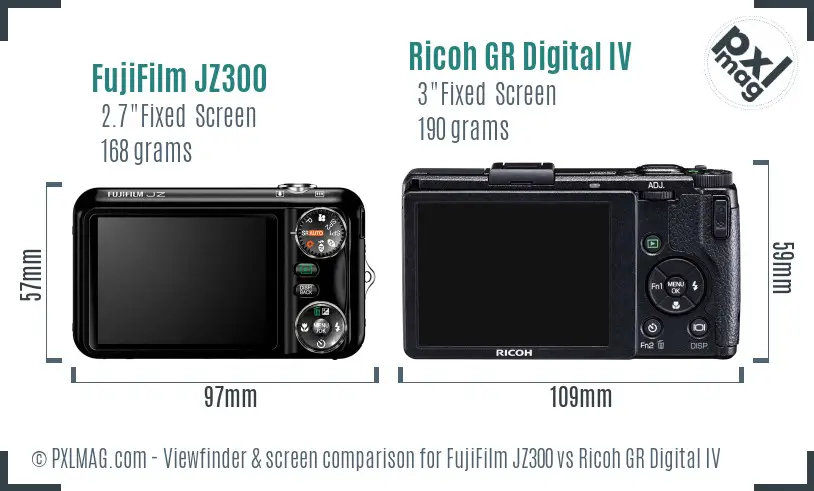 FujiFilm JZ300 vs Ricoh GR Digital IV Screen and Viewfinder comparison